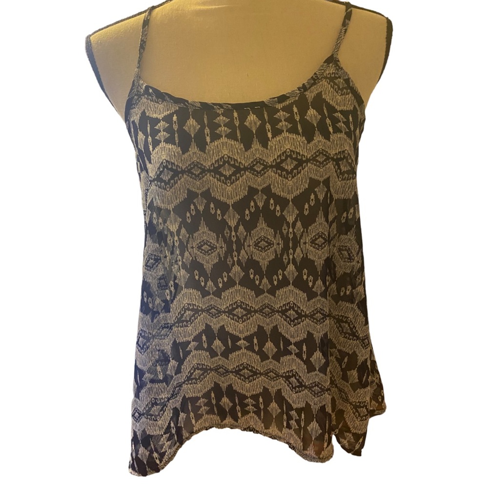 Nobee womens size (M) semi sheer spaghetti straps Navy Blue White Top